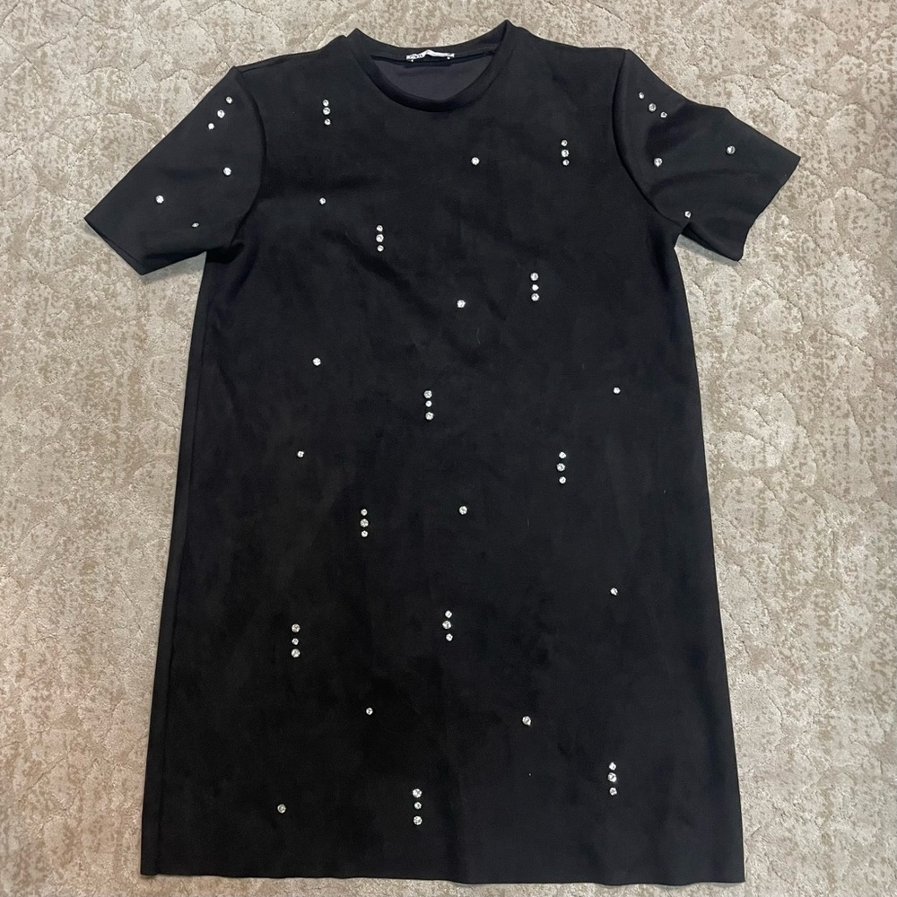 Zara faux suede black mini dress, L